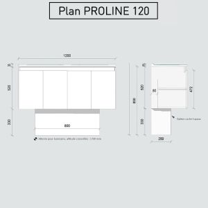 Meuble salle de bain double vasque suspendu 120 cm avec porte pivotante et plan vasque PROLINE