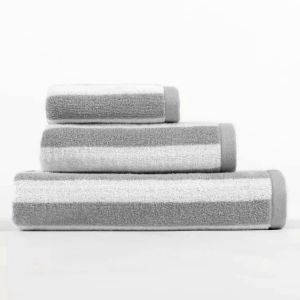 Serviette de bain - 50x100 cm - Rayée blanc et gris