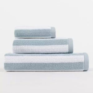 Serviette de bain - 50x100 cm - Rayée blanc et bleu