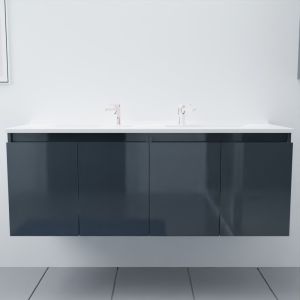 Meuble salle de bain double vasque suspendu 140 cm avec porte pivotante et plan vasque PROLINE - Gris anthracite