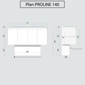 Meuble salle de bain double vasque suspendu 140 cm avec porte pivotante et plan vasque PROLINE