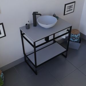 Meuble salle de bain ouvert en métal noir STRUCTURA 80 cm avec vasque à poser grise