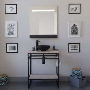 Meuble STRUCTURA 70 cm avec vasque à poser noire et miroir led Etal