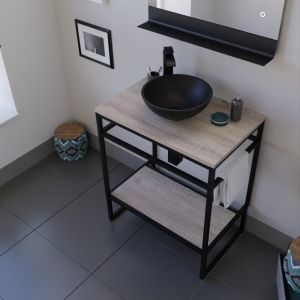 Meuble STRUCTURA 70 cm avec vasque à poser noire et miroir led Etal