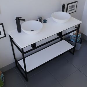 Meuble salle de bain 120 cm avec deux vasques à poser blanches STRUCTURA