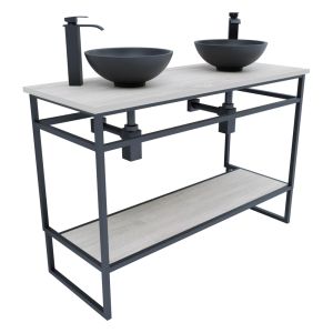 Meuble salle de bain 120 cm avec deux vasques à poser noires STRUCTURA