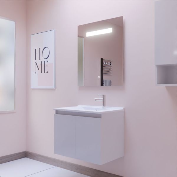 Meuble suspendu blanc 60cm - vasque et miroir - Lift - AURLANE