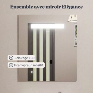 Meuble salle de bain suspendu 70 cm avec porte pivotante avec plan vasque PROLINE et miroir Elégance ht80