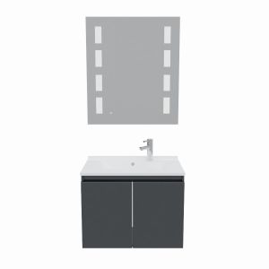 Meuble salle de bain suspendu 70 cm avec porte pivotante avec plan vasque en résine PROLINE et miroir Prestige - Gris anthracite
