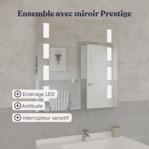 Meuble salle de bain suspendu 70 cm avec porte pivotante avec plan vasque PROLINE et miroir Prestige