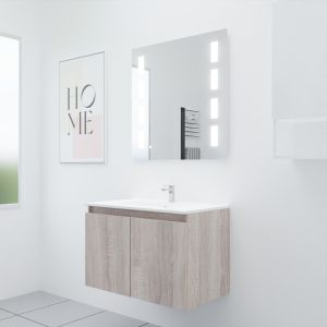 Meuble salle de bain suspendu 80 cm avec porte pivotante avec plan vasque PROLINE et miroir Prestige - Cambrian Oak Chêne