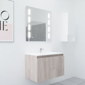 Meuble salle de bain suspendu 80 cm avec porte pivotante avec plan vasque PROLINE et miroir Prestige - Cambrian Oak Chêne