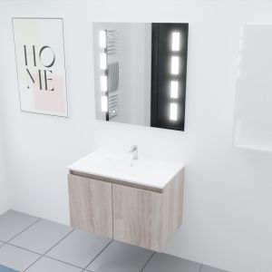 Meuble salle de bain suspendu 80 cm avec porte pivotante avec plan vasque PROLINE et miroir Prestige - Cambrian Oak Chêne