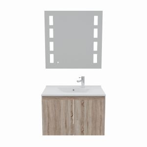 Meuble salle de bain suspendu 80 cm avec porte pivotante avec plan vasque PROLINE et miroir Prestige - Cambrian Oak Chêne