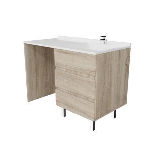 Meuble lave-linge KORA 124 cm coloris bois avec plan vasque déportée à droite