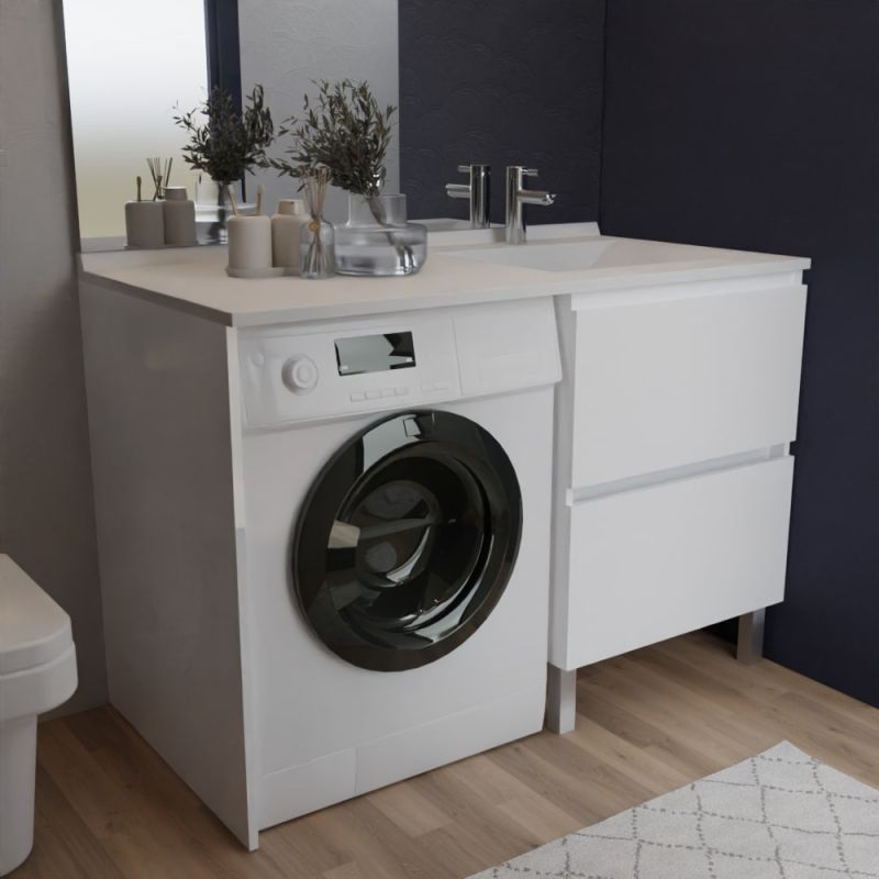 Meuble pour lave-linge IDEA avec plan vasque déportée 124 cm x 65 cm