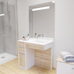 Meuble salle de bain PMR ANDY 90 cm vasque droite et miroir ELEGANCE ht105