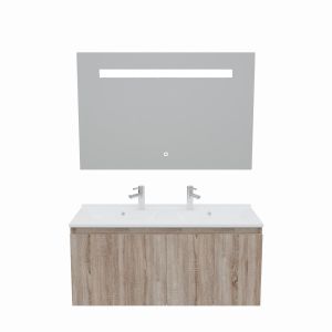 Meuble salle de bain suspendu 120 cm avec porte pivotante avec plan vasque PROLINE et miroir Elégance ht80 - Cambrian Oak Chêne