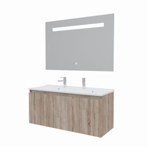 Meuble salle de bain suspendu 120 cm avec porte pivotante avec plan vasque PROLINE et miroir Elégance ht80 - Cambrian Oak Chêne