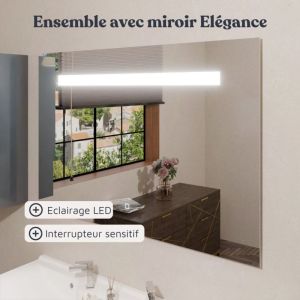 Meuble salle de bain suspendu 120 cm avec porte pivotante avec plan vasque PROLINE et miroir Elégance ht80