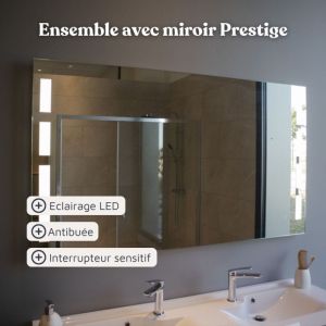 Meuble salle de bain suspendu 120 cm avec porte pivotante avec plan vasque PROLINE et miroir Prestige