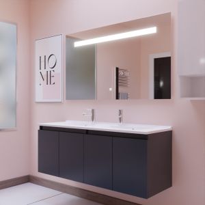 Meuble salle de bain suspendu 140 cm avec porte pivotante avec plan vasque PROLINE et miroir Elégance ht80 - Gris anthracite