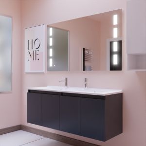 Meuble salle de bain suspendu 140 cm avec porte pivotante avec plan vasque PROLINE et miroir Prestige - Gris anthracite