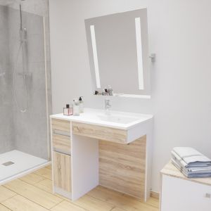 Meuble salle de bain PMR ANDY 90 cm vasque droite et miroir inclinable ROTARY 70