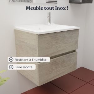 Meuble ROSINOX 60 cm avec plan vasque et miroir - Chêne