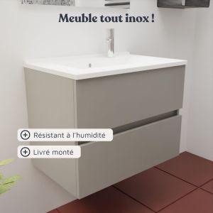 Meuble ROSINOX 70 cm avec plan vasque et miroir Elegance Hauteur 105 cm - Gris clair