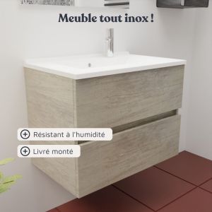 Meuble ROSINOX 70 cm avec plan vasque et miroir Excellence - Chêne