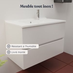 Meuble ROSINOX 80 cm avec plan vasque et miroir Elegance Hauteur 105 cm - Blanc mat