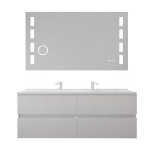 Meuble double vasque tout inox 140 cm ROSINOX avec miroir LED Excell Plus