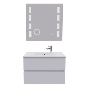 Meuble salle de bain 80 cm ROSALY avec plan vasque en résine et miroir Excellence  - Blanc brillant