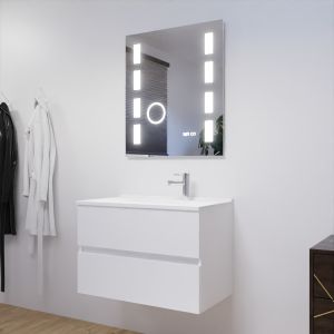 Meuble salle de bain 80 cm ROSALY avec plan vasque en résine et miroir Excellence  - Blanc brillant