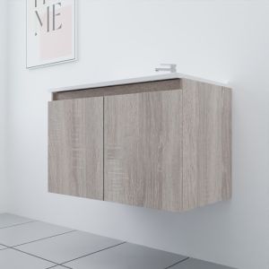 Meuble salle de bain suspendu 80 cm avec porte pivotante et plan vasque PROLINE - Cambrian Oak Chêne