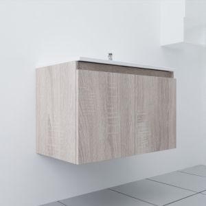Meuble salle de bain suspendu 80 cm avec porte pivotante et plan vasque PROLINE - Cambrian Oak Chêne