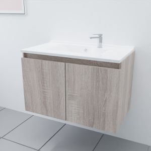 Meuble salle de bain suspendu 80 cm avec porte pivotante et plan vasque PROLINE - Cambrian Oak Chêne