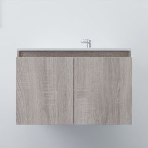 Meuble salle de bain suspendu 80 cm avec porte pivotante et plan vasque PROLINE - Cambrian Oak Chêne