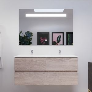 Meuble salle de bain double vasque suspendu 120 cm avec plan vasque ROSALY et miroir led Elegance h80 cm - Cambrian Oak Chêne