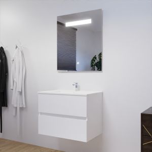 Meuble ROSALY 70 cm avec plan vasque en céramique et miroir Elegance Hauteur 80 cm - Blanc brillant