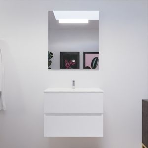 Meuble ROSALY 70 cm avec plan vasque en céramique et miroir Elegance Hauteur 80 cm - Blanc brillant