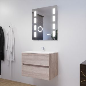 Meuble ROSALY 70 cm avec plan vasque en céramique et miroir Excell Plus - Cambrian Oak Chêne