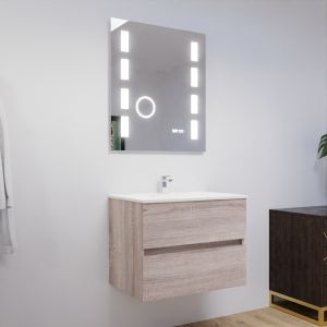 Meuble ROSALY 70 cm avec plan vasque en céramique et miroir Excell Plus - Cambrian Oak Chêne