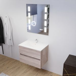 Meuble ROSALY 70 cm avec plan vasque en céramique et miroir Excell Plus - Cambrian Oak Chêne