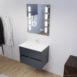 Meuble salle de bain 70 cm ROSALY avec plan vasque en céramique et miroir Excellence - Gris anthracite