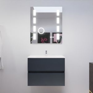 Meuble salle de bain 70 cm ROSALY avec plan vasque en céramique et miroir Excellence - Gris anthracite