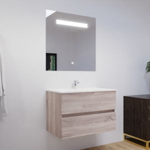Meuble salle de bain 80 cm ROSALY avec plan vasque en céramique et miroir Elégance ht80 Cambrian Oak Chêne