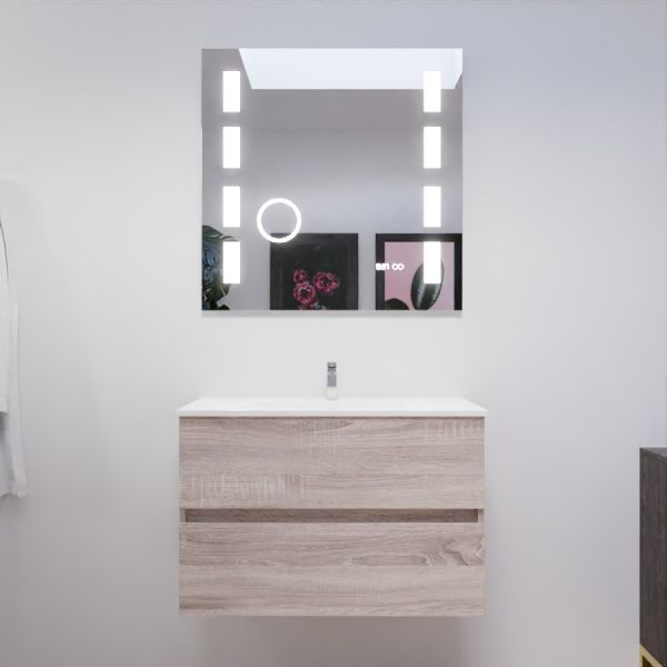 Meuble salle de bain 80 cm ROSALY avec plan vasque en céramique et miroir Excellence  - Cambrian Oak Chêne