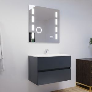 Meuble salle de bain 80 cm ROSALY avec plan vasque en céramique et miroir Excellence - Gris anthracite
